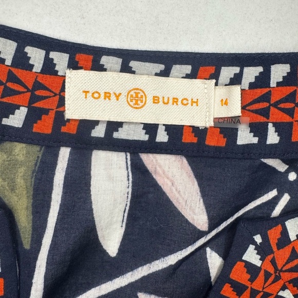 TORY BURCH Authentic Printed Cotton Tunic in Tory Navy Pottery Placed Sz 14. - Picture 12 of 14